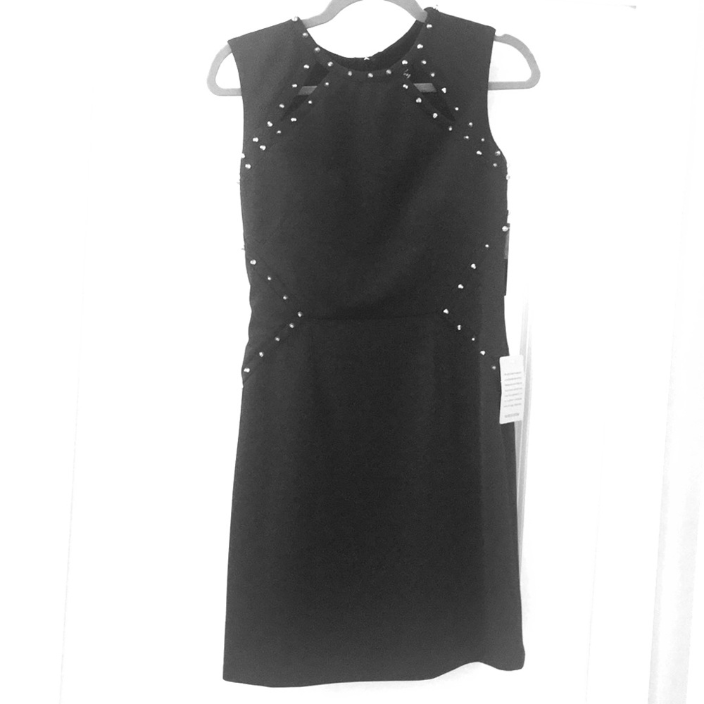Adrianna Papel black dress with gold studs